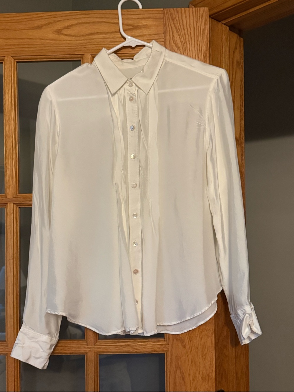 J. Crew Cream pleated Silk-Look Button-Up Blouse  Style number CF446
